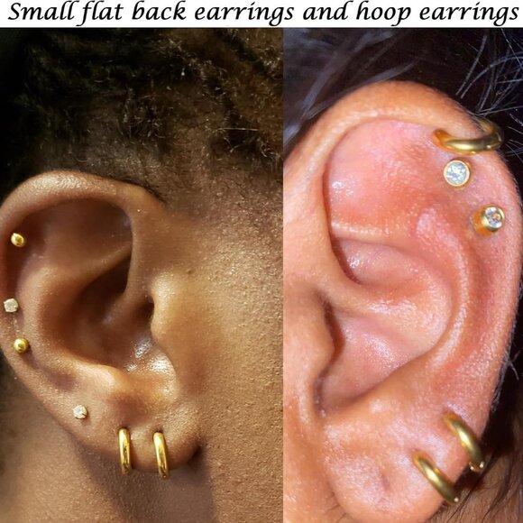 Hypoallergenic Surgical Steel Multiple Piercing Earring Set Silver Gold Black - Picture 6 of 6